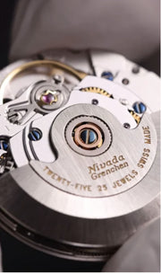 Swiss-made Soprod P024 automatic movement in Nivada Grenchen F77 watch