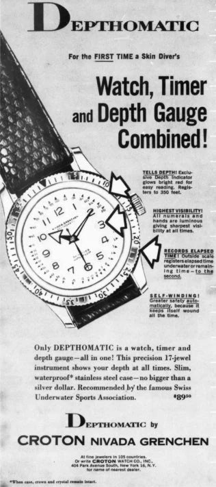 Depthomatic by Croton Nivada Grenchen — watch, timer and depth gauge advertisement