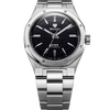 F77 MK2 38 mm, cadran Dark Blue Aventurine, aiguilles bâton, bracelet intégré en acier inoxydable, vue de face