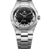 F77 Tuxedo MK2 38 mm, cadran noir soleillé, bracelet intégré en acier inoxydable, vue de face