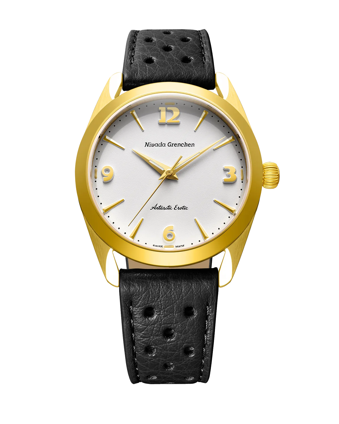 Antarctic Erotic Gold on the Black Rally perforated leather strap