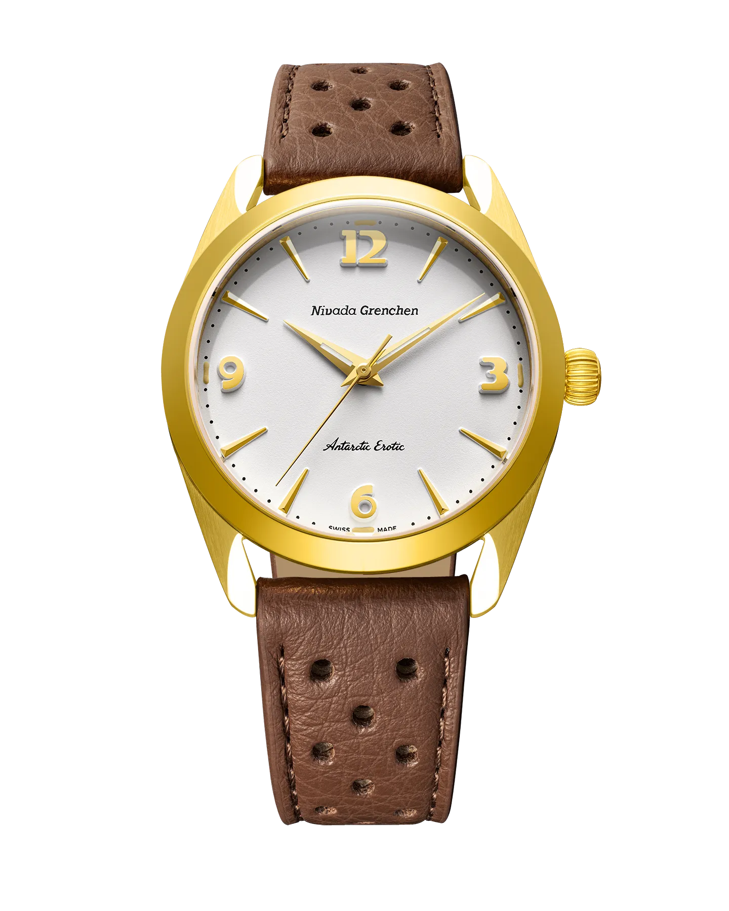 Antarctic Erotic Gold on the Brown Rally perforated leather strap