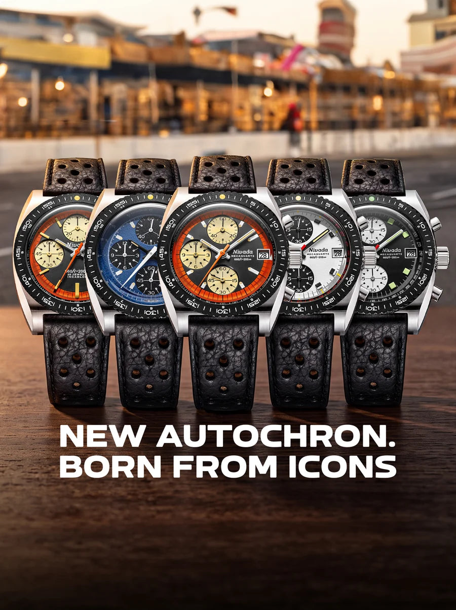 The five new Autochron references at a warm racing paddock