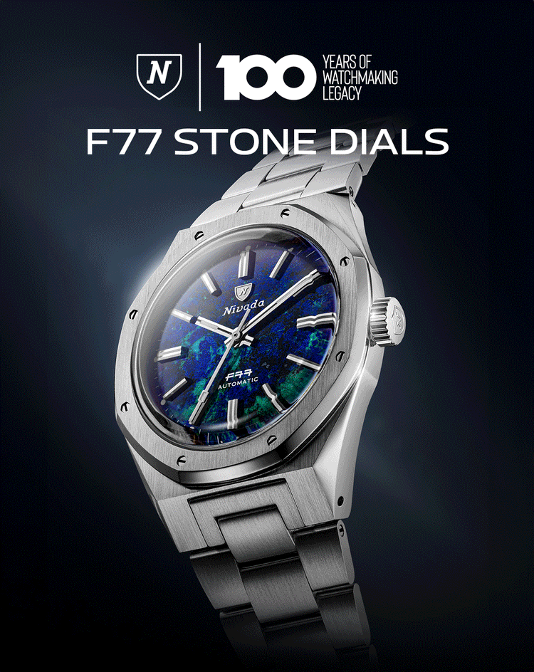 Animated F77 Stone Dials 100 years banner, mobile version