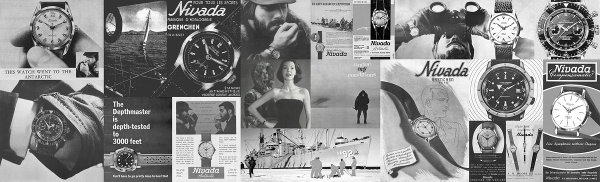 Collage of archive watch photos and advertisements