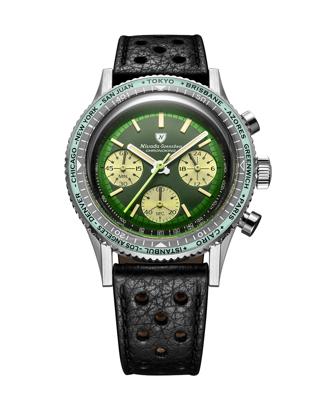 45mm 大粗筋 クルミ chronoking-green-mint-bezel-