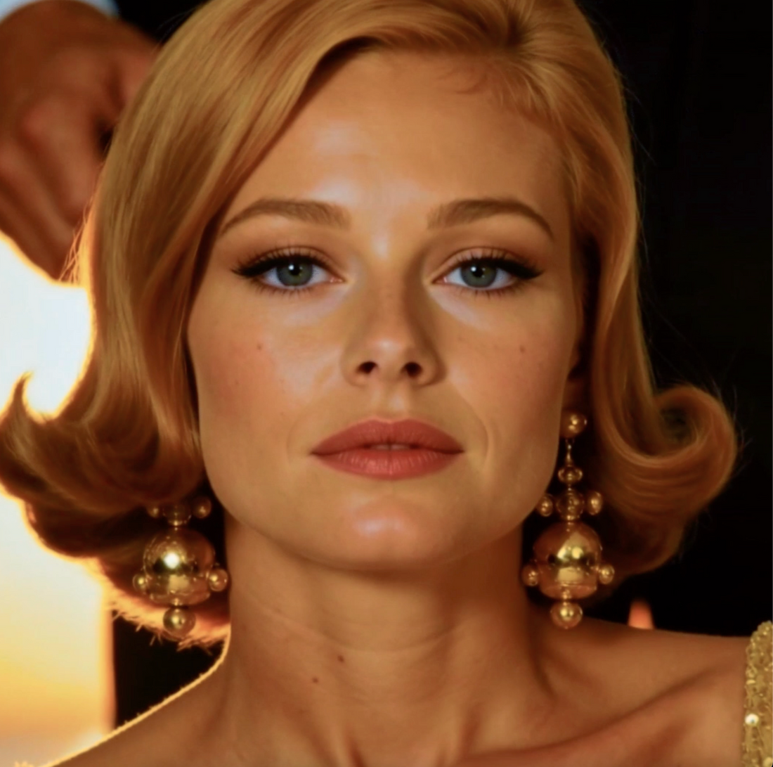 Still from the Colorama film: portrait of the woman in a gold dress