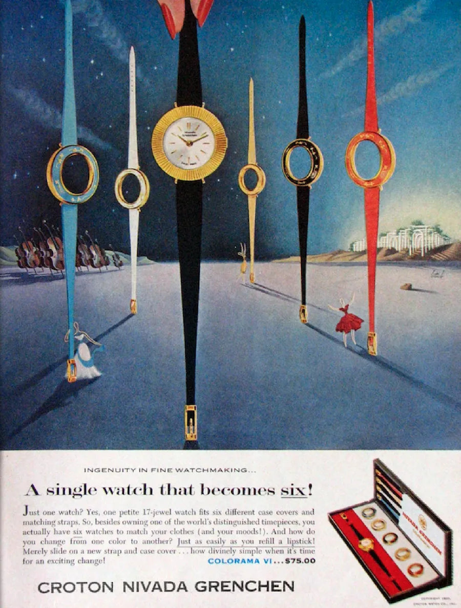 Croton Nivada Grenchen advertisement, a single watch that becomes six