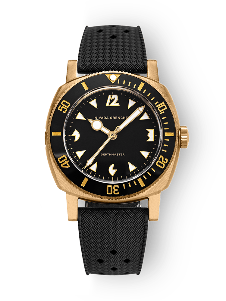 Depthmaster Bronze sur bracelet de plongée Tropic en caoutchouc noir texturé, vue de face