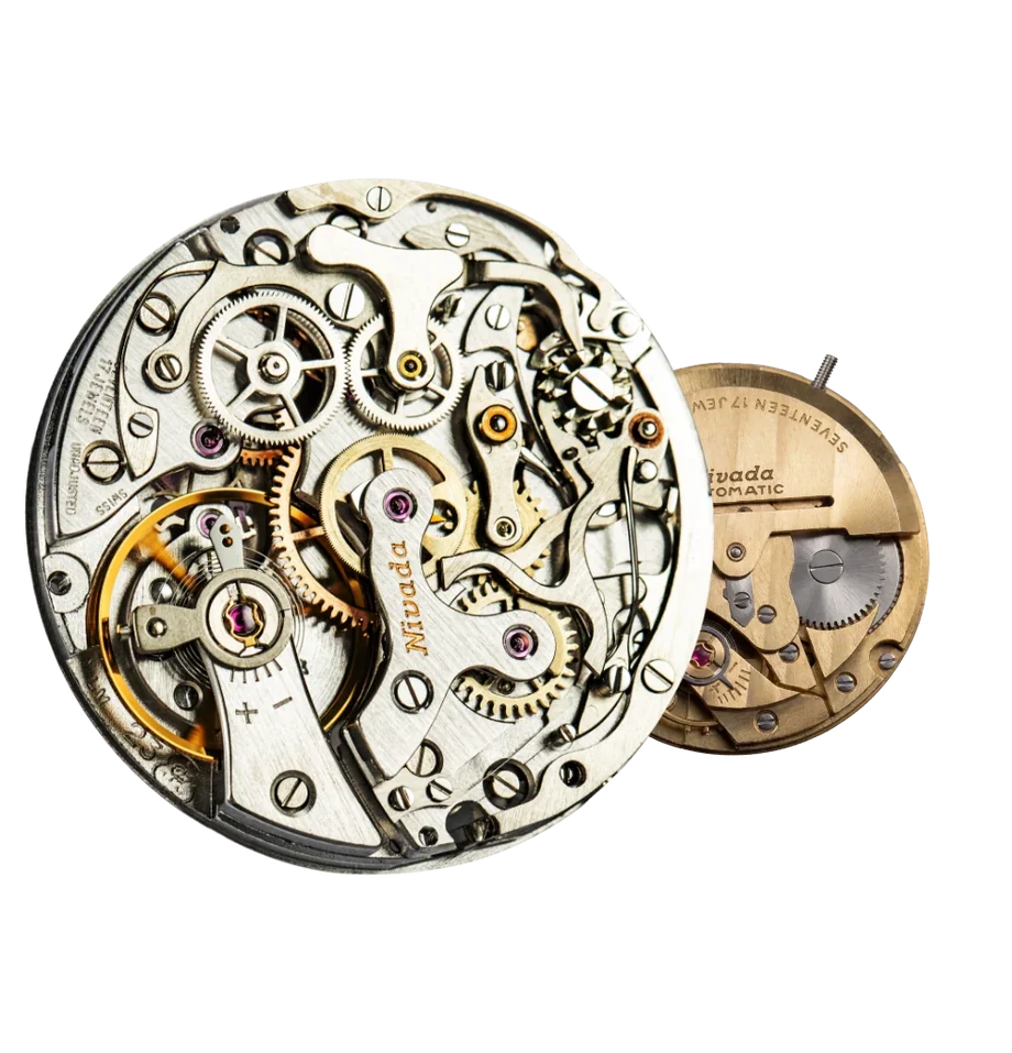 A vintage Nivada chronograph movement