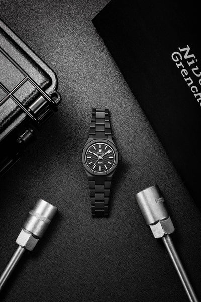 F77 BLACK CERAMIC BRAIDED DIAL - Nivada Grenchen