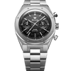 38mm stainless steel chronograph watch with matte carbon dial and integrated bracelet 