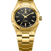 38mm Swiss automatic watch with 18K gold-plated integrated bracelet and black onyx dial