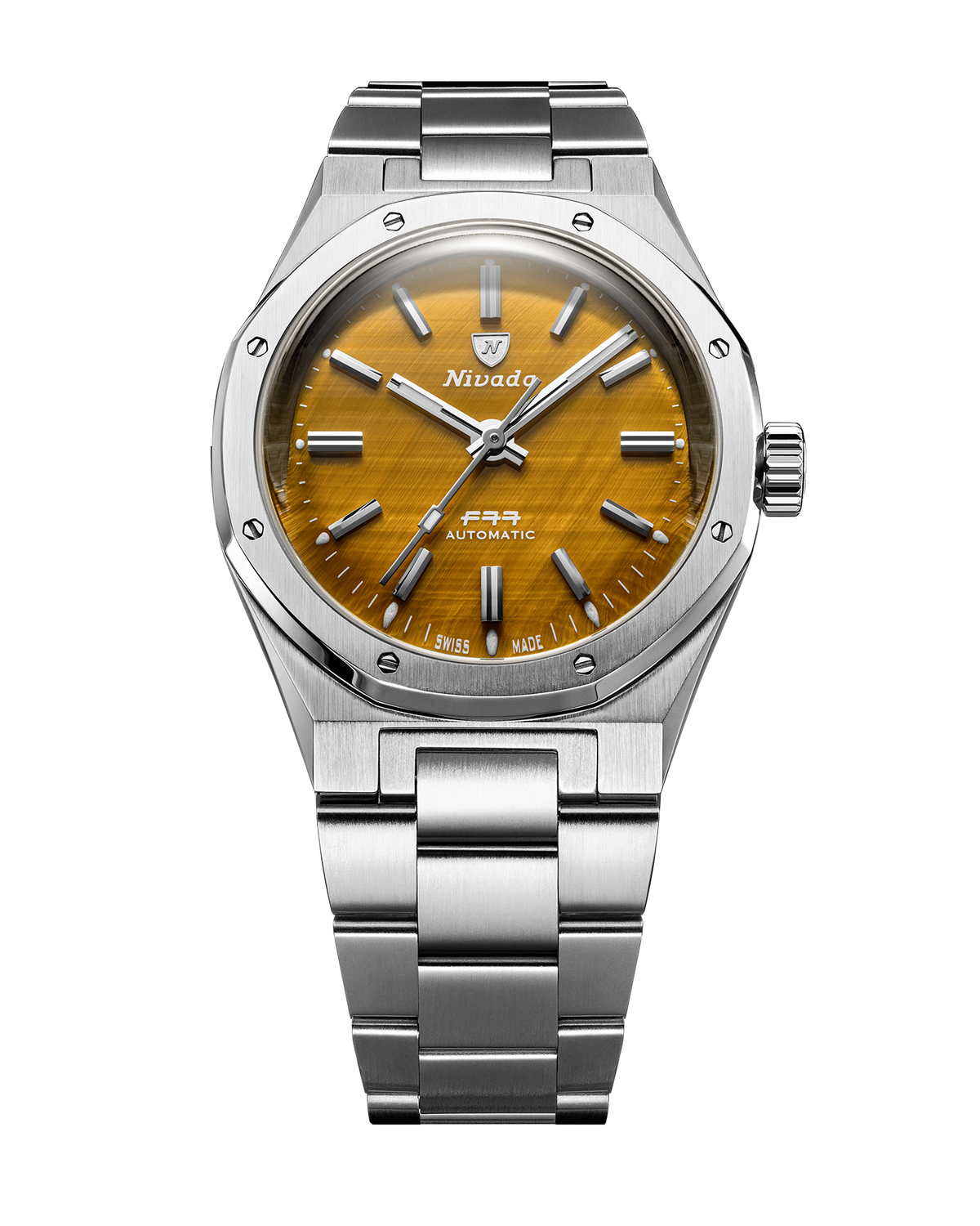 Nivada Grenchen F77 MK2 Tiger Eye Baton Hands 38mm front view