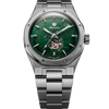 Nivada Grenchen F77 Titanium Open Heart MK2 38mm, Green Aventurine dial, titanium bracelet, front view