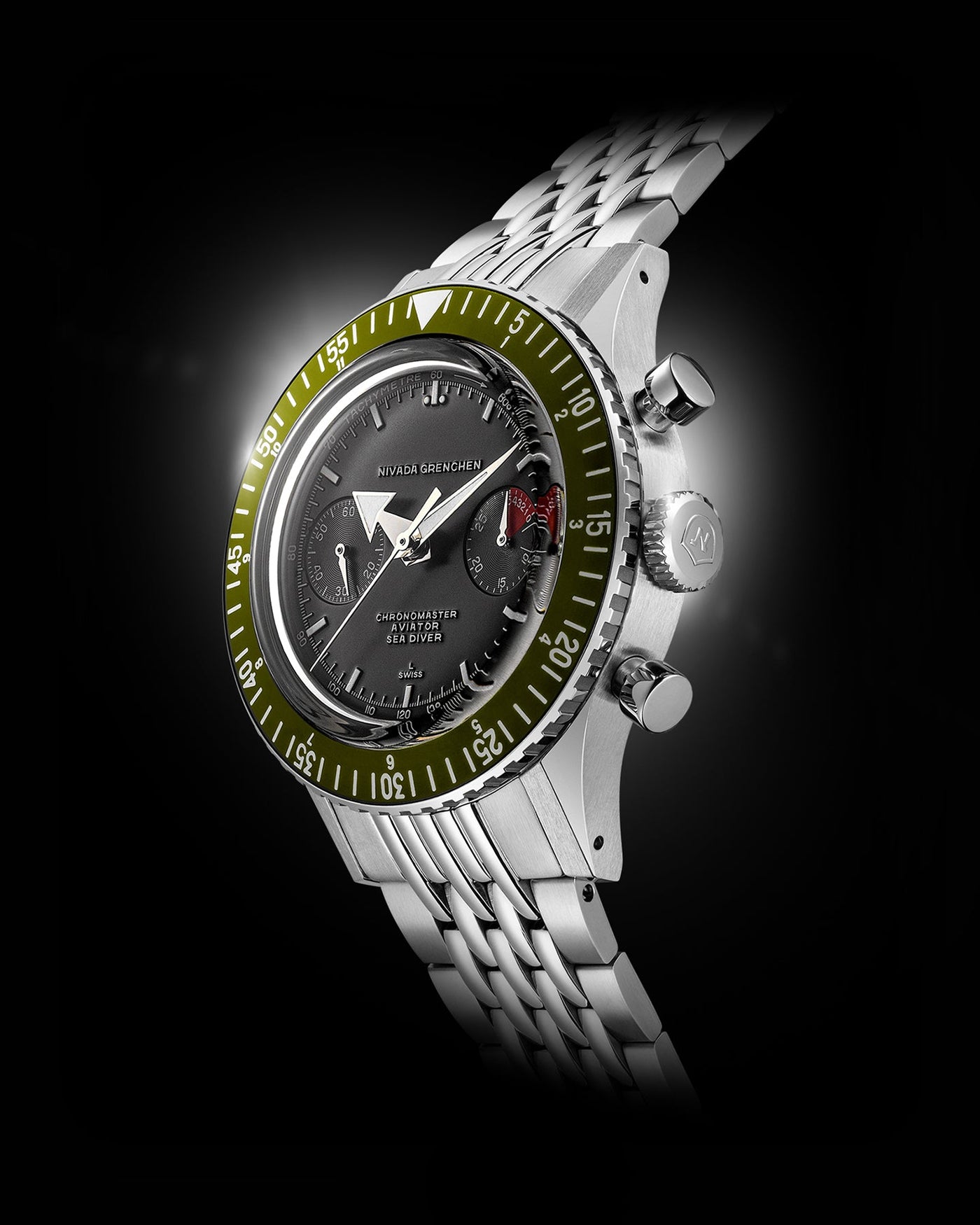WHITE BROAD ARROW INTER.BEZEL 38mm - MANUAL - Nivada Grenchen