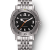 39mm dive watch with black dial and stainless steel beads-of-rice bracelet