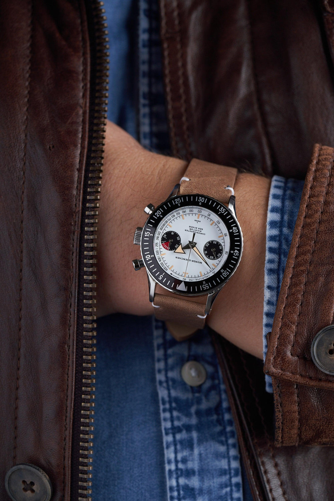 nonnonです❣️0319 Nivada Grenchen Antarctic Erotic 38mm Salmon Dial Leather Mens Manual-