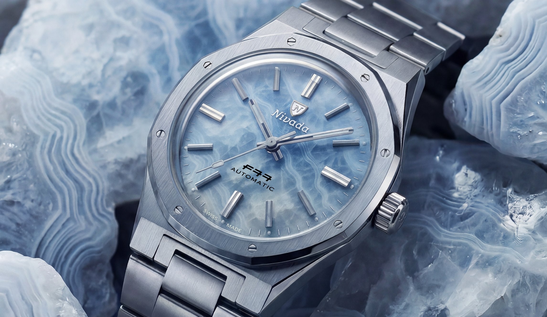 F77 MKII Ice Agate shown on the wrist