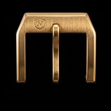 IP gold pin buckle engraved with the Nivada Grenchen emblem